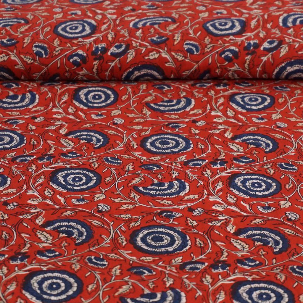 Voile leichte Baumwolle Blüten Ranken rot